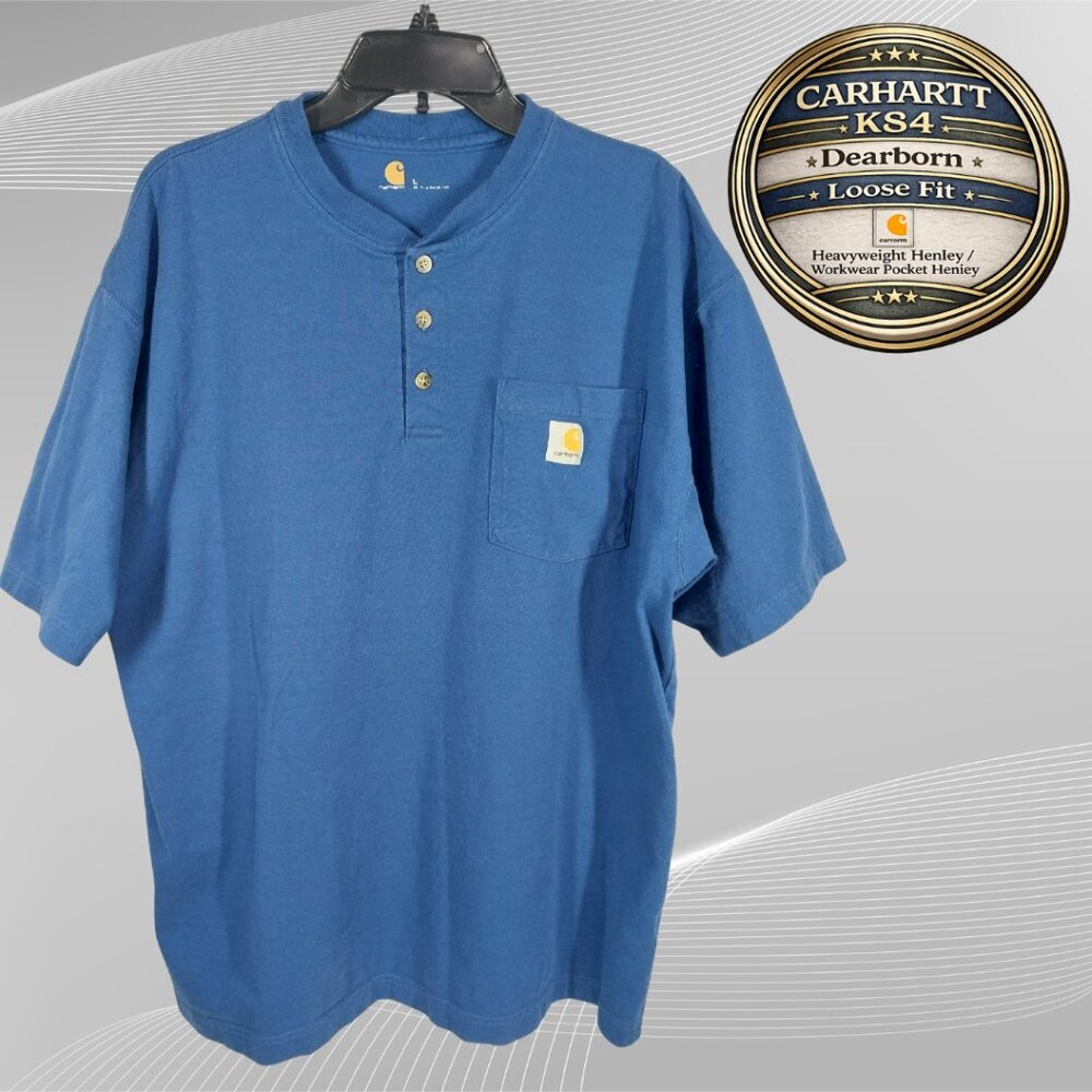 Carhartt K84 NVY Loose Fit Heavyweight Pocket Henley Shirt Mens Large Navy